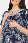 Coucou Maternity Woven Full Length Loungewear Dress With Front Zipper And Discreet Feeding - Blue Depths — thumbnail 6